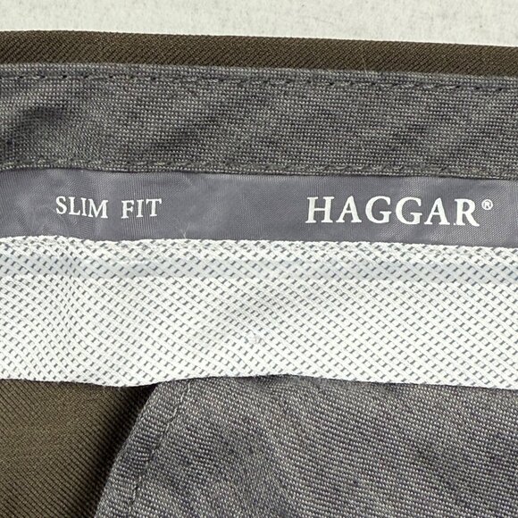 Haggar Men's Premium Comfort Slim Fit Flat Front Brown Dress Pant Size 38x30 - Picture 5 of 11